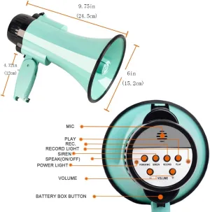 Portable Megaphone Speaker Siren PA Bullhorn - Compact and Battery Operated with 20 Watt Power, 3 Modes and Foldable Handle for Trainers, Soccer, Baseball, Coaches, and Teachers