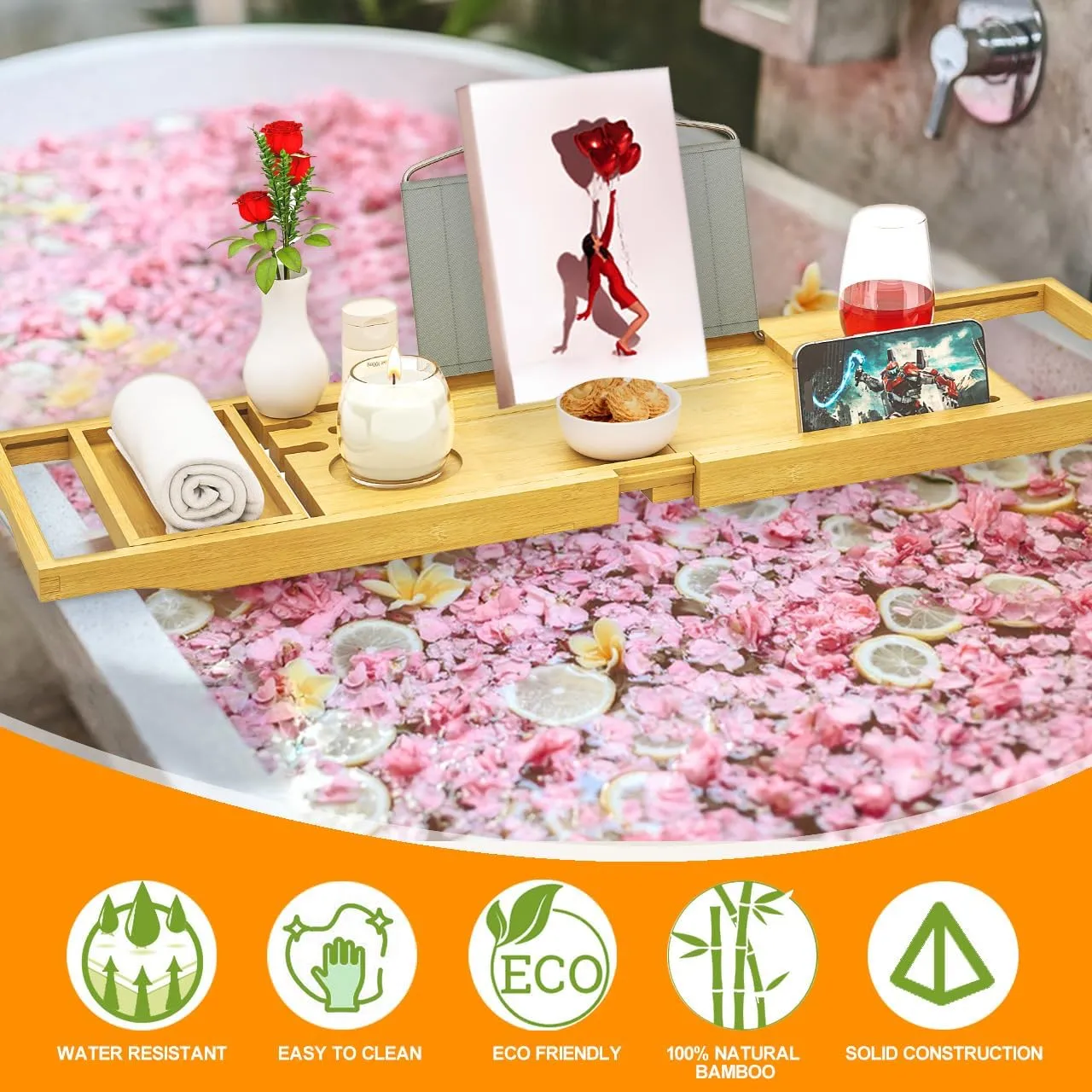 Premium Bathtub Tray Caddy, Expandable Bath Tray for Bath Tub, Bath/Bathtub Table Tray, Great House Warming, Anniversary & Wedding and Unique Birthday Gifts