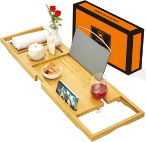 Premium Bathtub Tray Caddy, Expandable Bath Tray for Bath Tub, Bath/Bathtub Table Tray, Great House Warming, Anniversary & Wedding and Unique Birthday Gifts