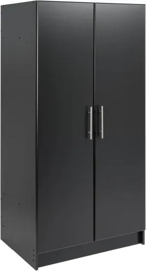 Prepac Elite 32" Storage Cabinet Closet, Black Storage Cabinet with Hanging Rail and Shelves for Living room, Kitchen and Laundry room 24.5" D x 32" W x 65" H