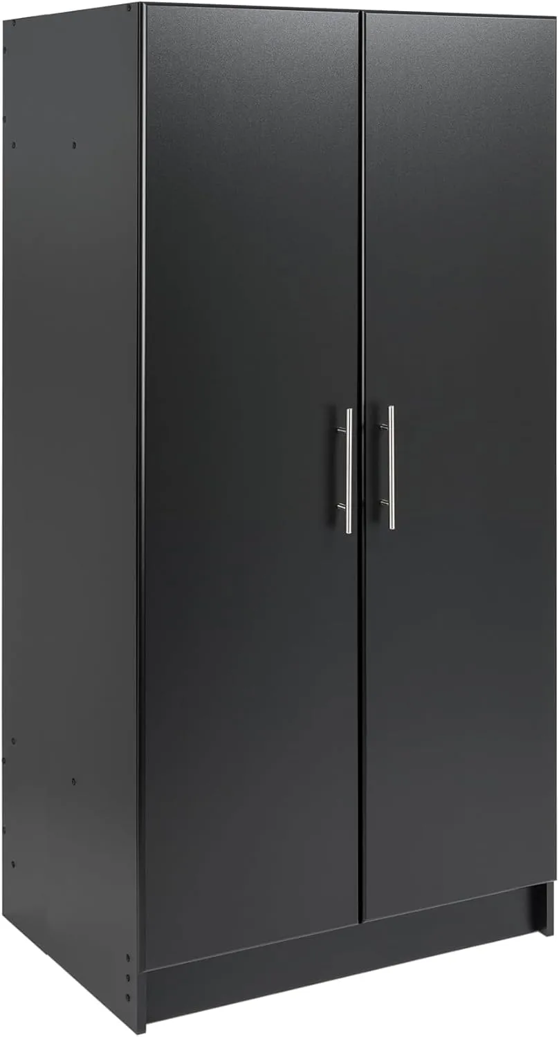 Prepac Elite 32" Storage Cabinet Closet, Black Storage Cabinet with Hanging Rail and Shelves for Living room, Kitchen and Laundry room 24.5" D x 32" W x 65" H