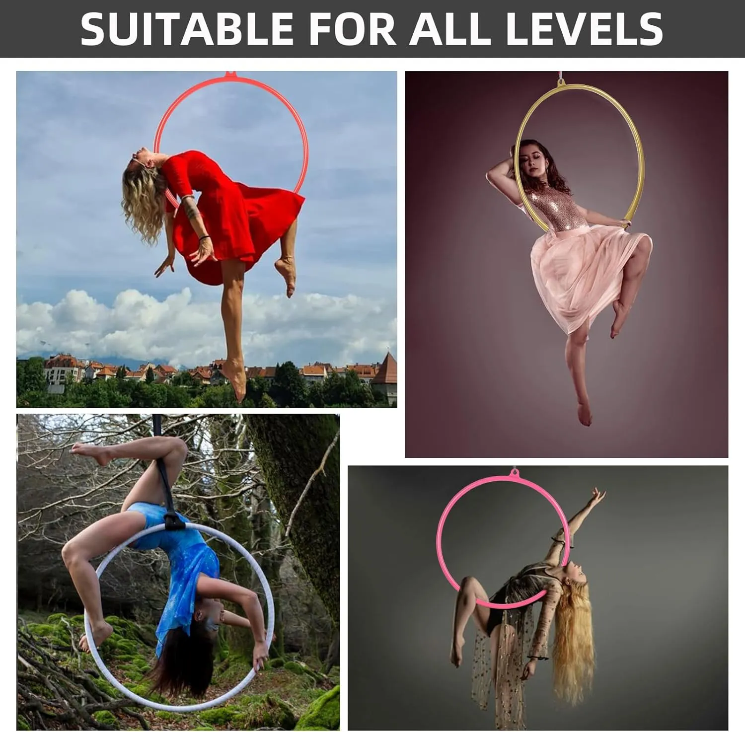 PRIOR FITNESS Aerial Hoop Set, Professional Circus Fitness Equipment with Complete Rigging Hardware Kit, Acrobatics Hanging Rings for Home, Yoga Dance Sling Kit