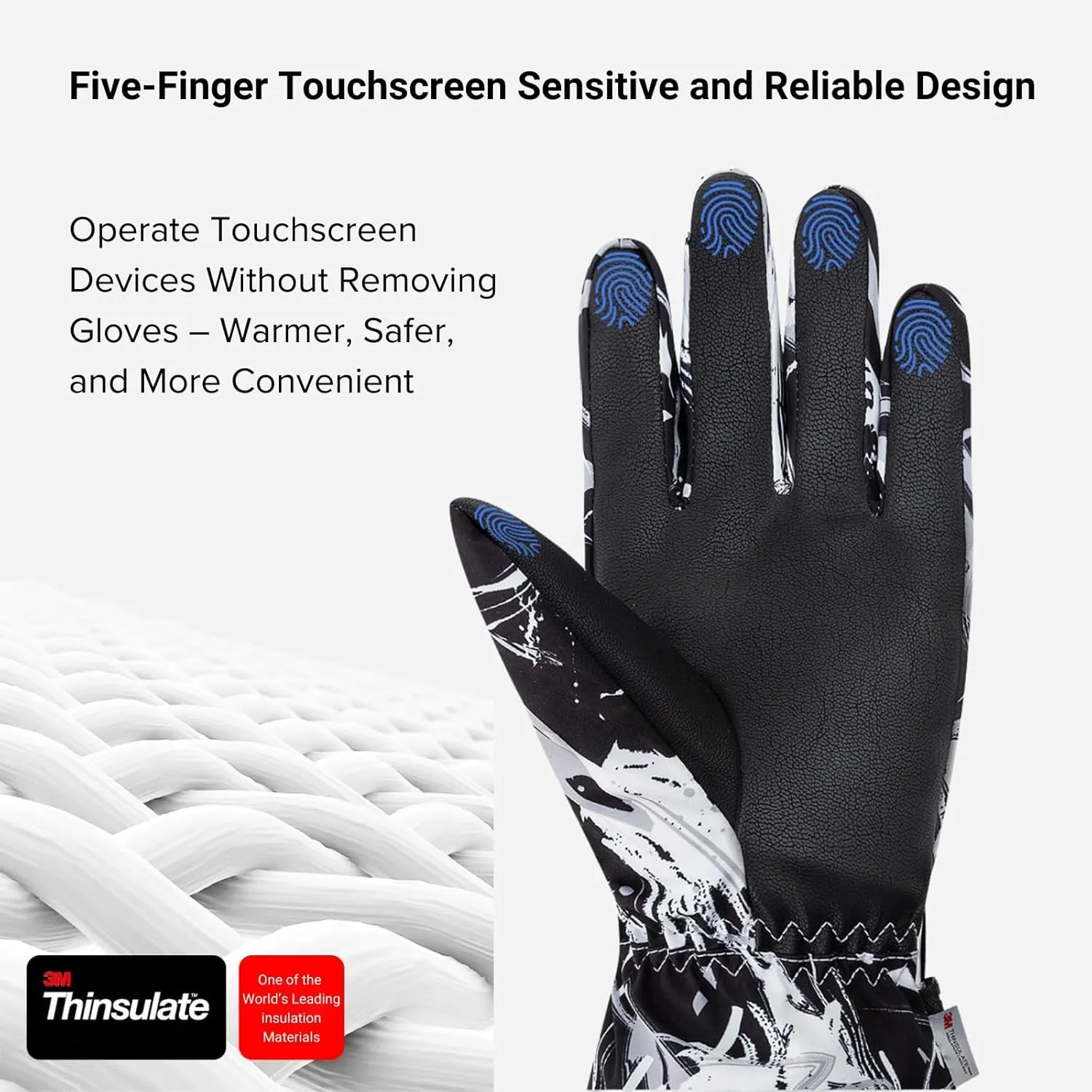 Pro Ski Gloves, 3M Thinsulate Insulated Double-Layer Waterproof, Touchscreen Snow Gloves for Skiing, Winter Cycling