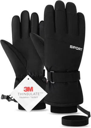 Pro Ski Gloves, 3M Thinsulate Insulated Double-Layer Waterproof, Touchscreen Snow Gloves for Skiing, Winter Cycling