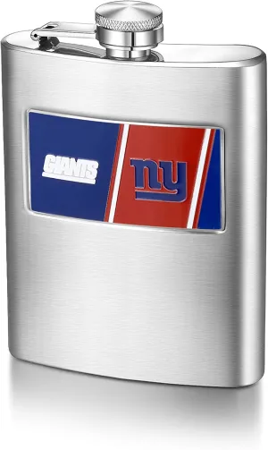 Pro Specialties Group NFL 8-Ounce Matte Finished Stainless Steel Hip Flask with Rectangular Team Emblem and Funnel