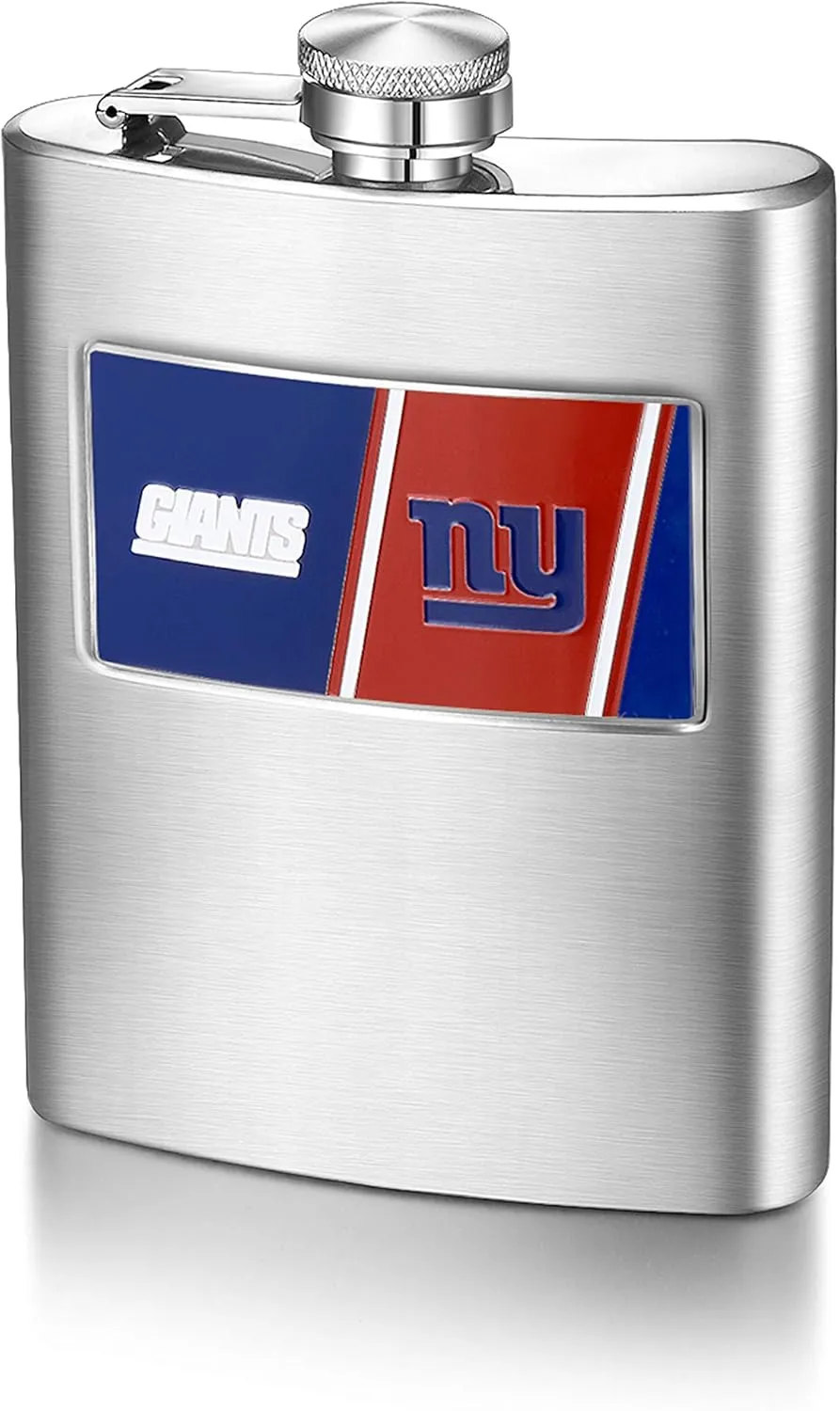 Pro Specialties Group NFL 8-Ounce Matte Finished Stainless Steel Hip Flask with Rectangular Team Emblem and Funnel