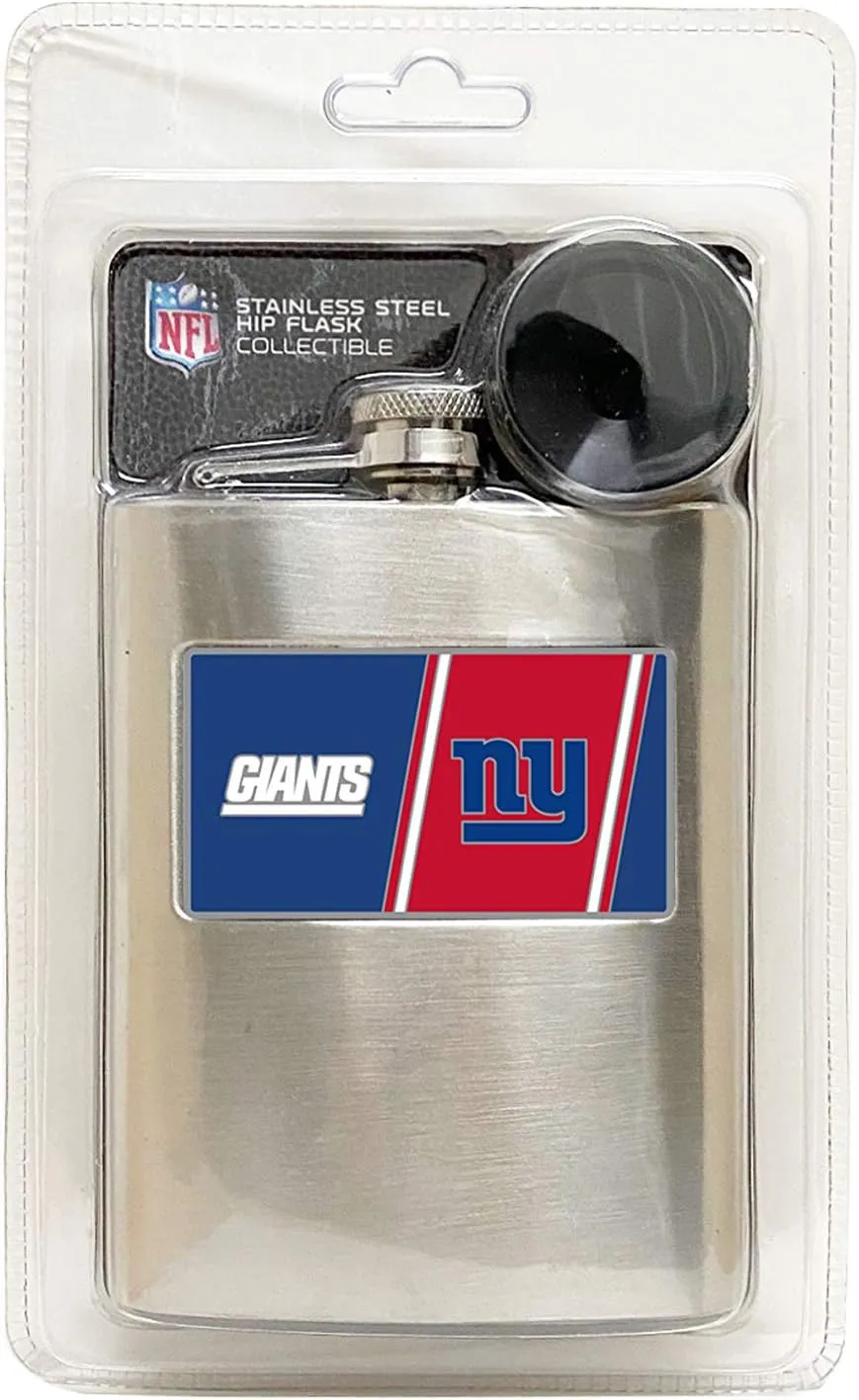 Pro Specialties Group NFL 8-Ounce Matte Finished Stainless Steel Hip Flask with Rectangular Team Emblem and Funnel