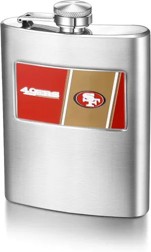 Pro Specialties Group NFL San Francisco 49ers 8-Ounce Matte Finished Stainless Steel Hip Flask with Rectangular Team Emblem and Funnel