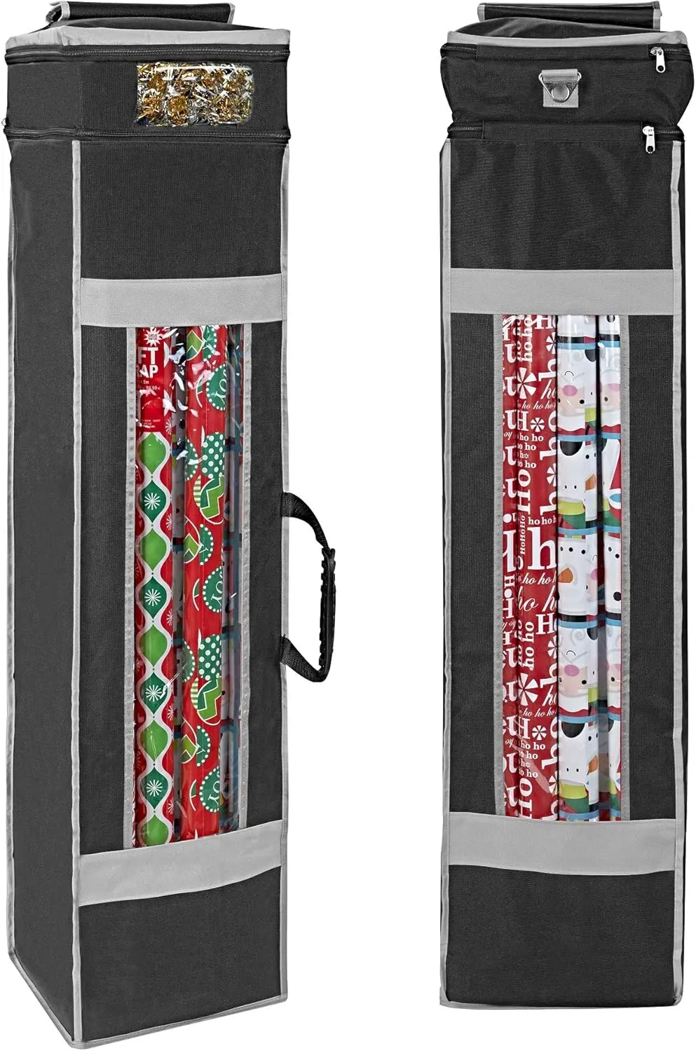 ProPik Holiday Wrapping Paper Storage Organizer Bag with Pocket and Handles Including Hanging Loop Heavy Duty Material with Clear Window 47 X 10 X 10 Inch Fits 40 Inch Long Rolls (Black, 1 Count)