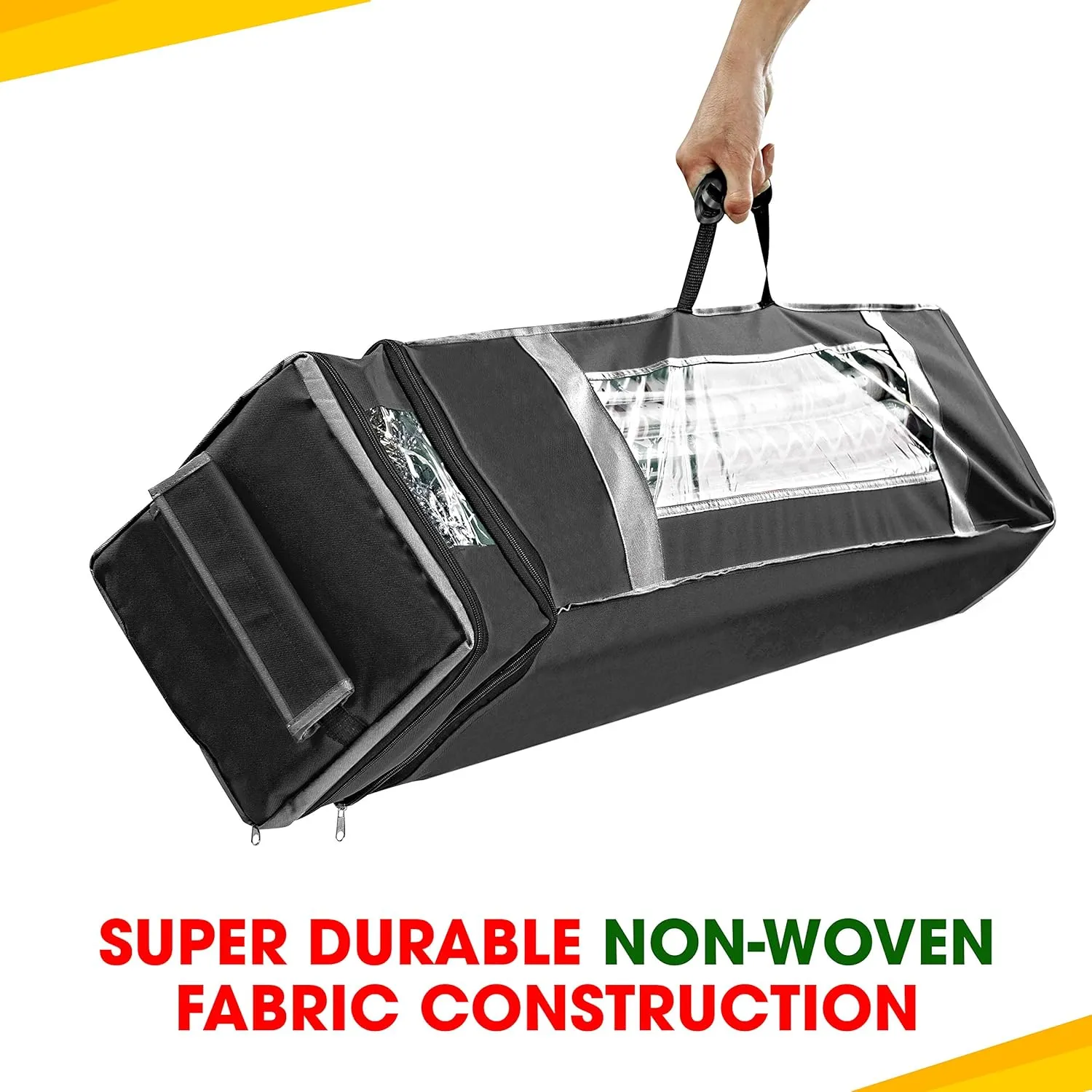 ProPik Holiday Wrapping Paper Storage Organizer Bag with Pocket and Handles Including Hanging Loop Heavy Duty Material with Clear Window 47 X 10 X 10 Inch Fits 40 Inch Long Rolls (Black, 1 Count)