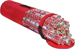 ProPik Wrapping Paper Storage Bag, Christmas Gift Wrap Organizer Stores Up to 24 Rolls 40 Inch, Heavy Duty Polyester plus PVC Clear Bag with Handles