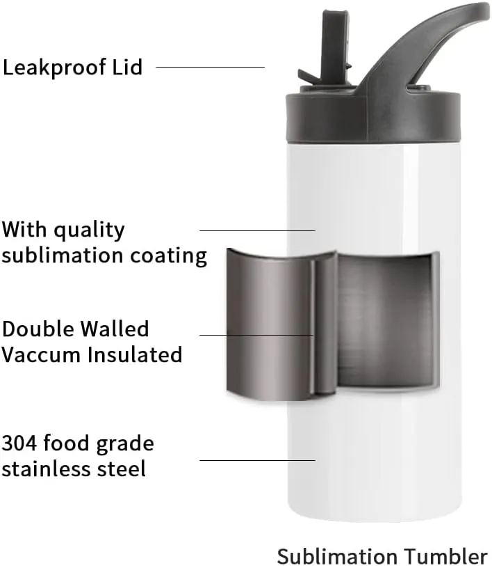 PYD Life 30 Pack Sublimation Sports Kids Water Bottle Blanks 16 OZ Stainless Steel Bottles Vacuum Flask Tumbler with Sippy Up Lid and Straw for Tumbler Heat Press Sublimation Printing