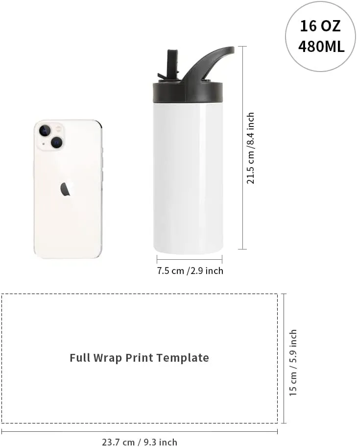PYD Life 30 Pack Sublimation Sports Kids Water Bottle Blanks 16 OZ Stainless Steel Bottles Vacuum Flask Tumbler with Sippy Up Lid and Straw for Tumbler Heat Press Sublimation Printing