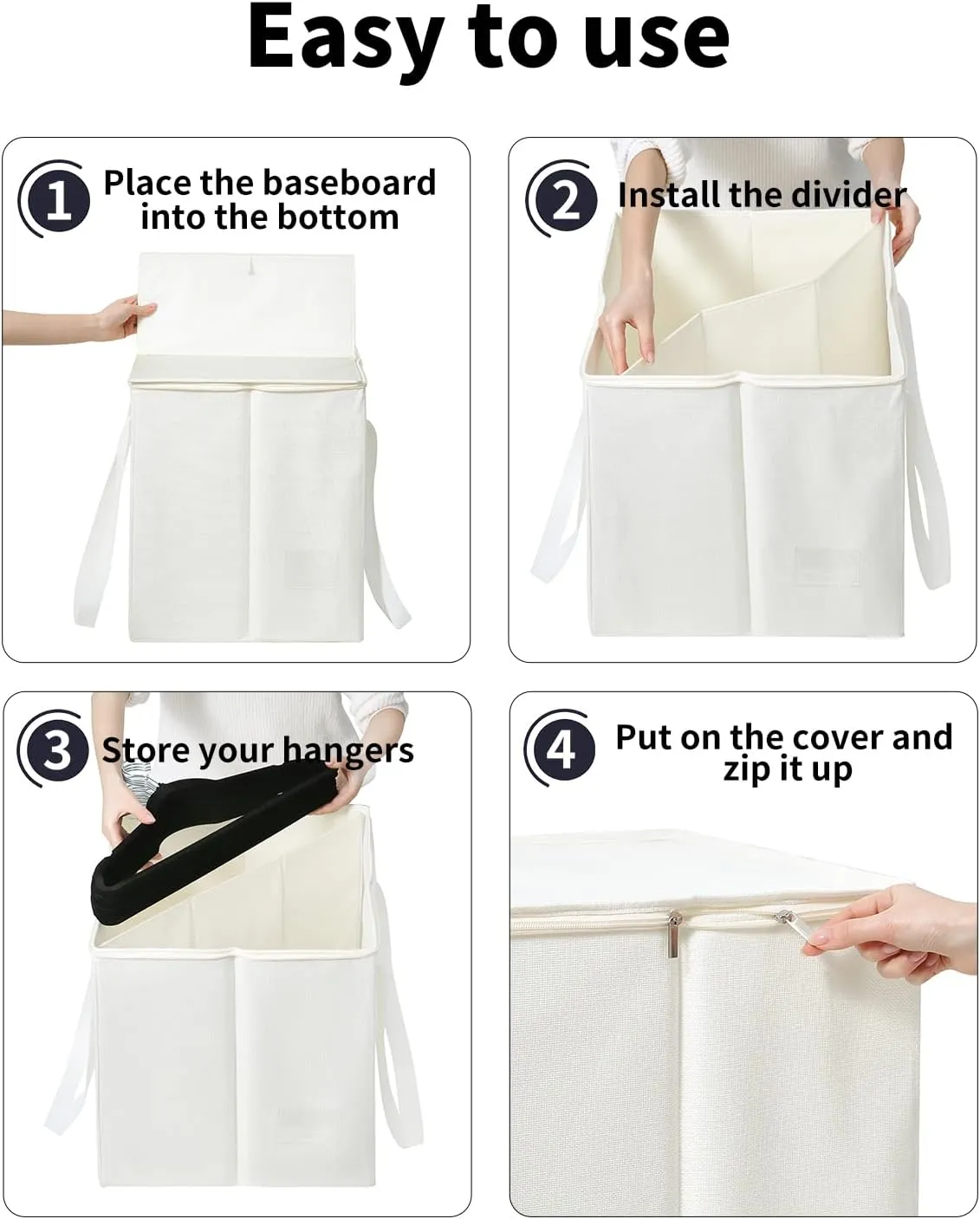 Qozary Clothes Hanger Organizer Bag-Rigid Hanger Storage Holder with Lid for Dustproof, Sturdy Caddy Organizer Box with Handle