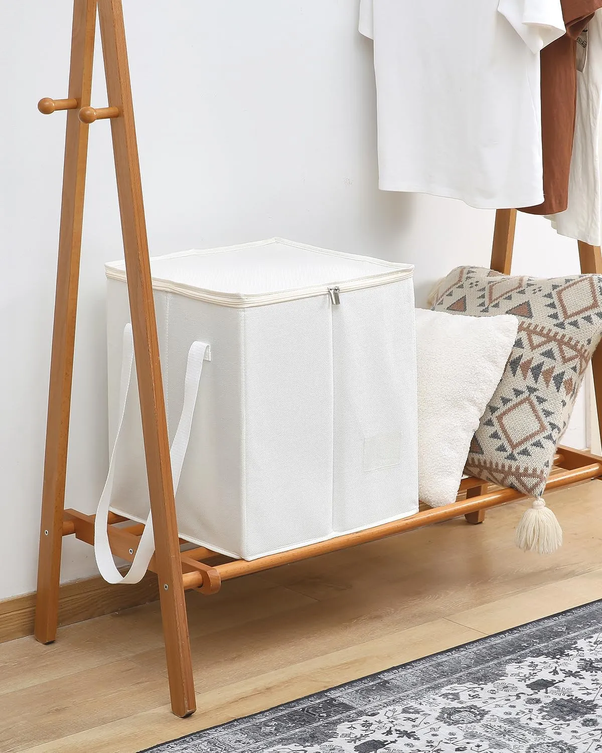 Qozary Clothes Hanger Organizer Bag-Rigid Hanger Storage Holder with Lid for Dustproof, Sturdy Caddy Organizer Box with Handle