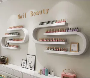 QQXX Wall Mounted Shelf Nail Polish Bottle Display Rack, U-Shaped Essential Oil Perfume Storage Rack, Multifunctional Hanging Salon/Beauty/Nail Shop Organizer Perfume Holder(4-Piece Set, White)