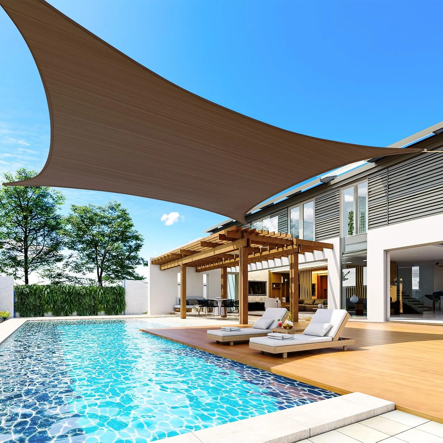 Quictent 12x16ft Rectangular Sun Shade Sail 185G HDPE Canopy 98% UV Block Outdoor Patio Garden Commercial Deck with Hardware Kit Brown