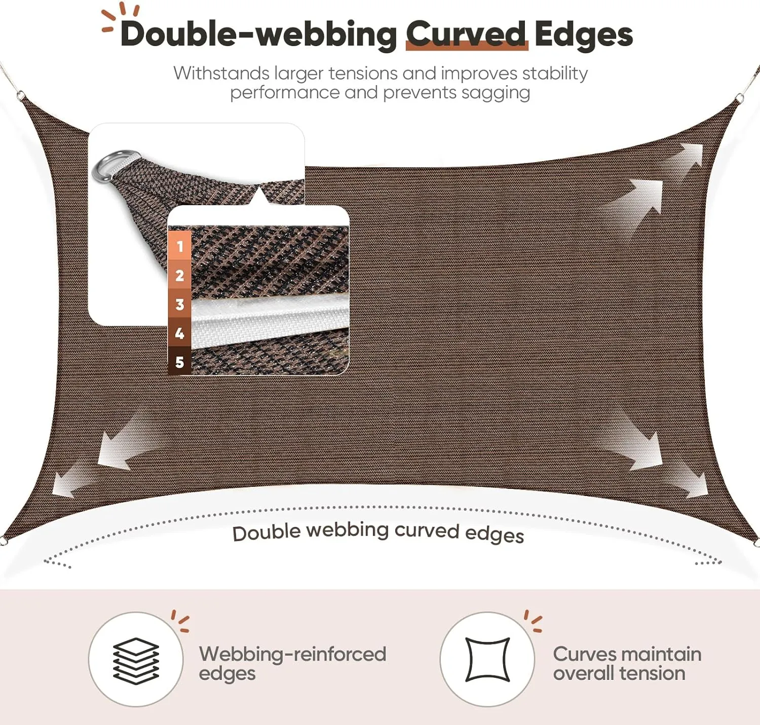 Quictent 12x16ft Rectangular Sun Shade Sail 185G HDPE Canopy 98% UV Block Outdoor Patio Garden Commercial Deck with Hardware Kit Brown