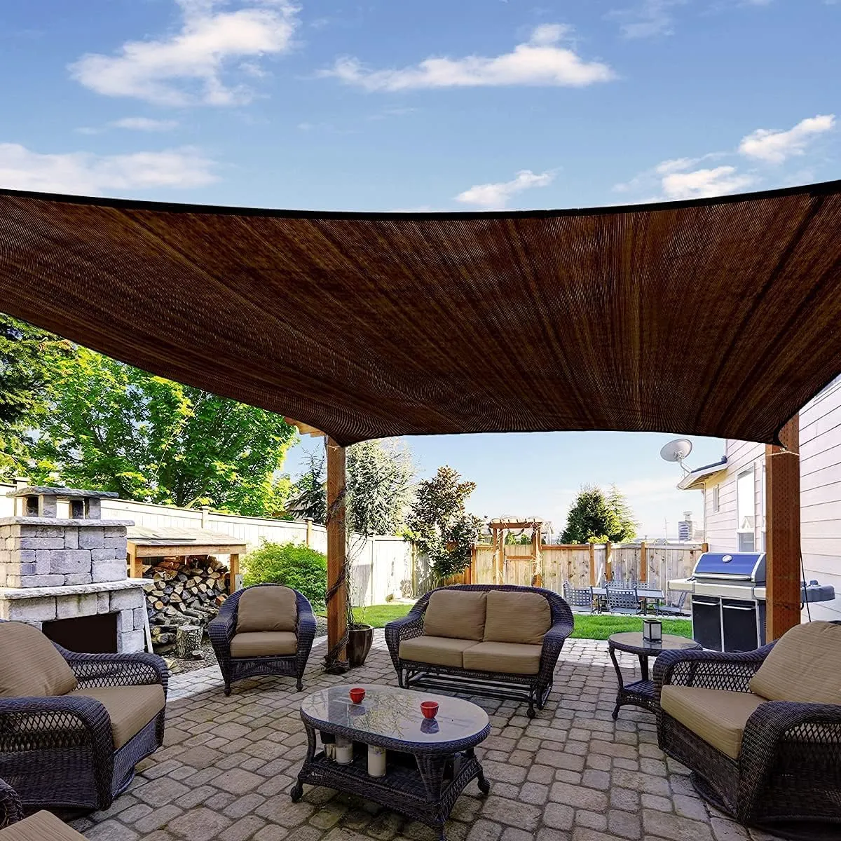 Quictent 12x16ft Rectangular Sun Shade Sail 185G HDPE Canopy 98% UV Block Outdoor Patio Garden Commercial Deck with Hardware Kit Brown