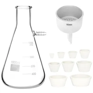 QWORK 1000ML Buchner Funnel Kit Filter Flask Set, 1L Vacuum Flask 80mm Funnel, Borosilicate Glass Heavy Wall Filtering Flask