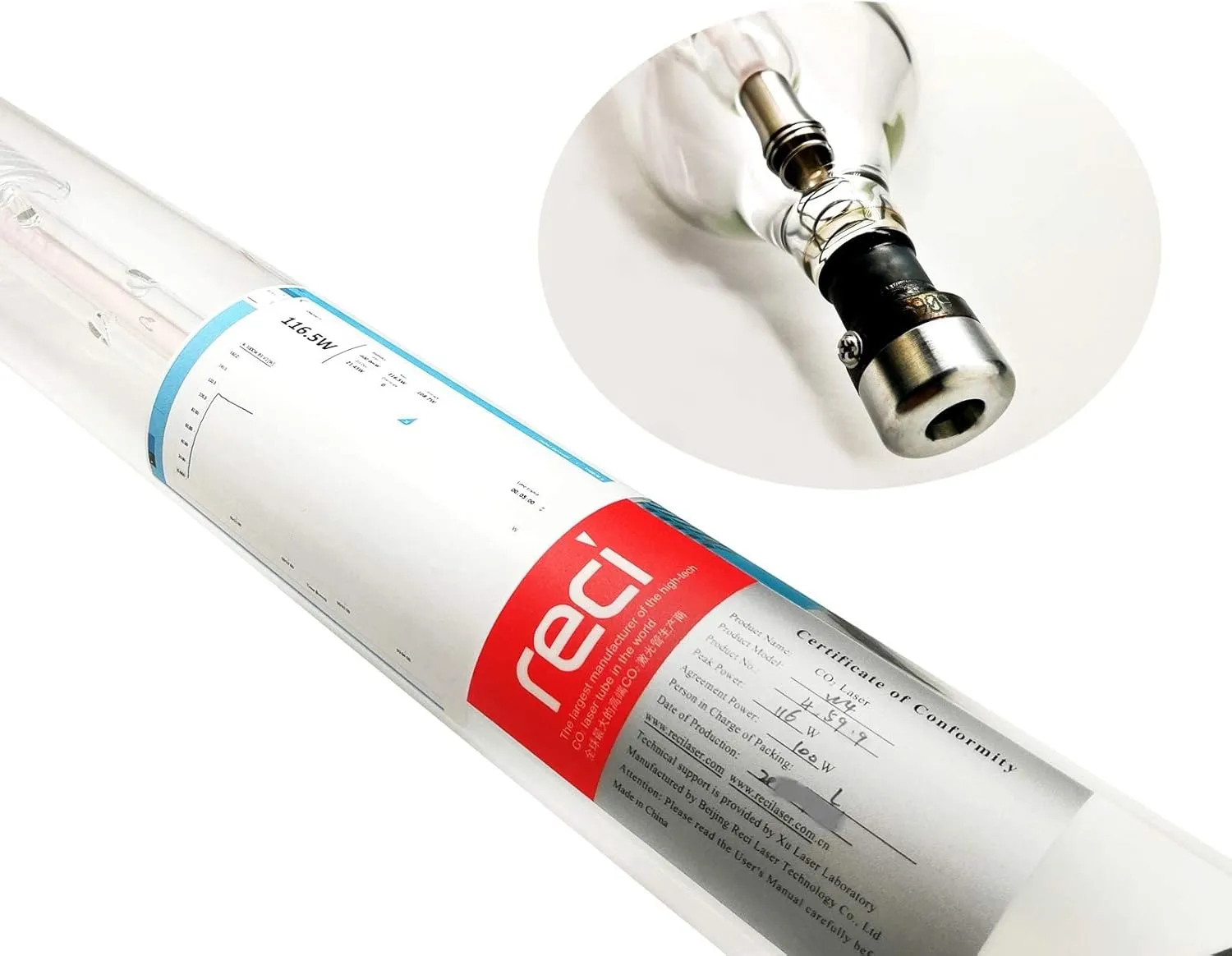 RECI CO2 Laser Tube 100W (Peak 130W) 1400mm W4/S4 18 Months Warranty for Laser Engraving Cutting