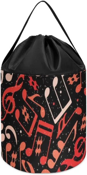 Red Musical Notes Block Toys Storage Basket Collapsible Building Bag with Drawstring Halloween Easter Basket