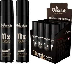 Refill Butane Gas 11X High-Purity 300ml Butane Fuel for Torch Lighters, Butane Torches, and Refillable Lighters, 12 Pack