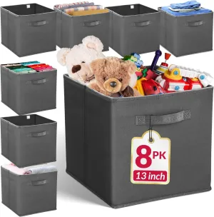 Reli. 13x13x13 Storage Cube Bins (8 Pack) | Large Cube Organizer Bins | 13x13 Fabric Storage Boxes | Fits Kallax | Collapsible, Foldable Fabric Cubby Box (Square) | Kids Room Organization (Dark Gray)