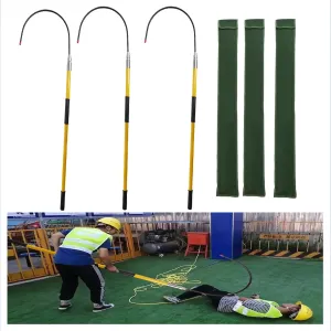 Rescue Hook Lifeguard Rod 3 Set High Voltage Insulated Rescue Hook with Canvas Bag, Anti-Electrocution Rescue Hook with Rescue Pole, for Fire Electrician Factory/Home Power Station Substation(Yellow,2