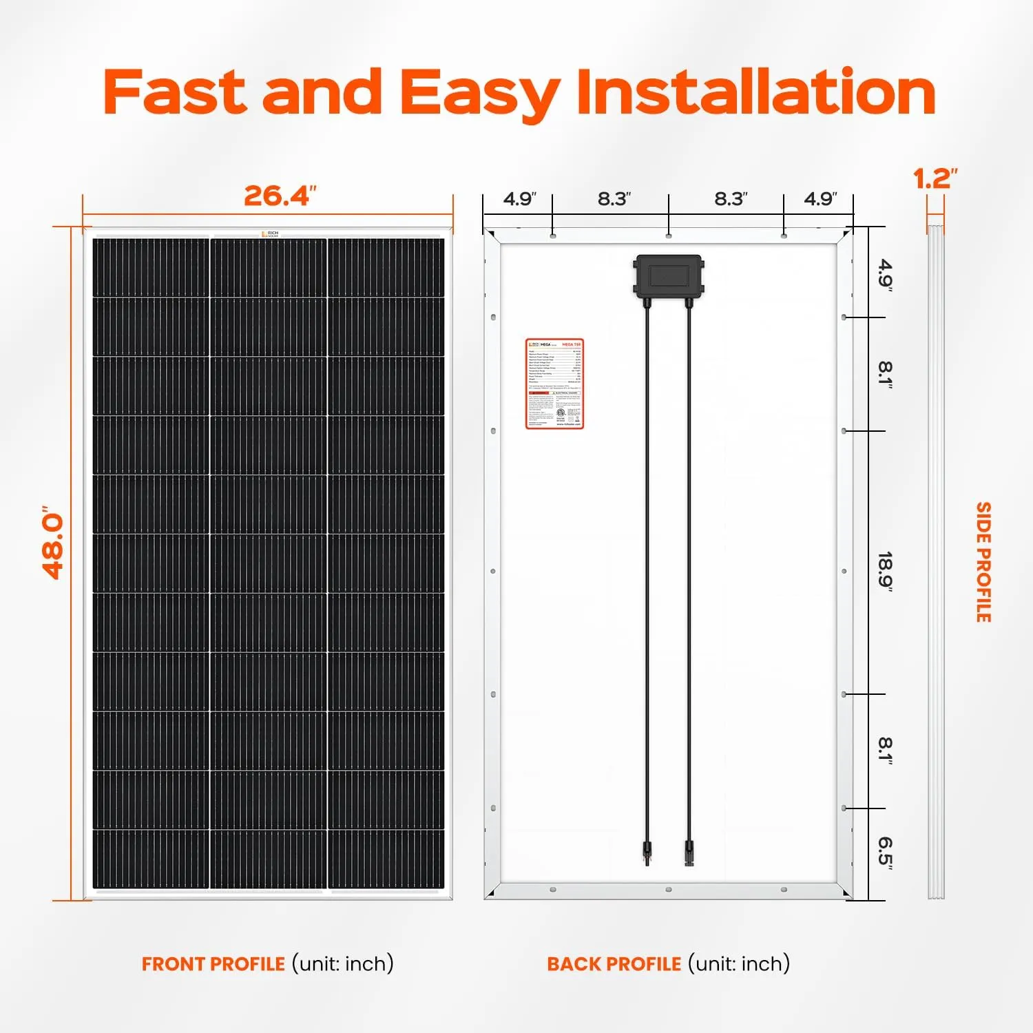 RICH SOLAR 150 Watt 12 Volt 18BB Cell Monocrystalline Solar Panel High Efficiency Solar Module Charge Battery for RV Marine Boat Off Grid