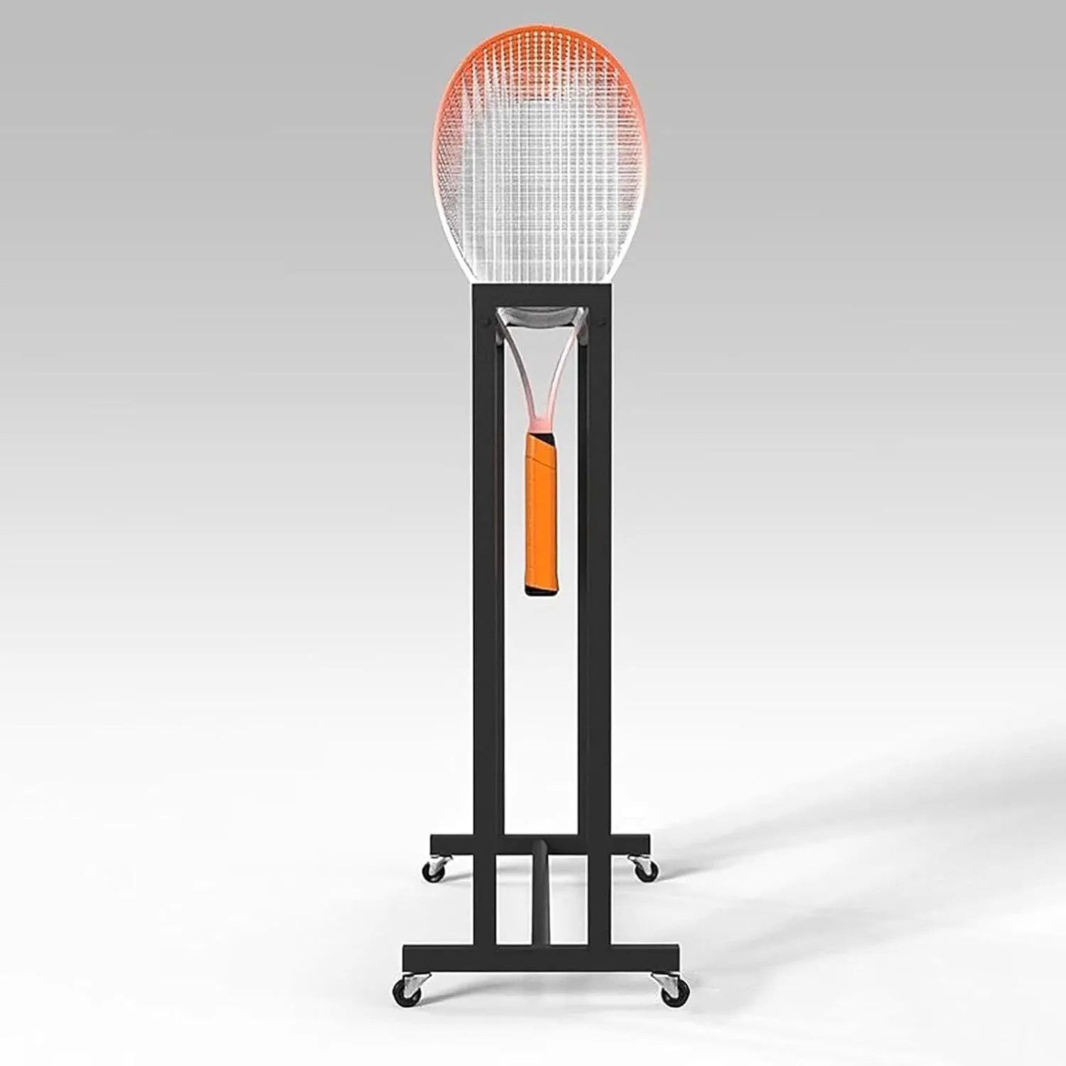 Rolling Hanging Racket Organizer Rack, Black Steel Freestanding Tennis Badminton Racquet Display Rack for Schools/Garage/Retail Store, with 360° Lockable Wheels