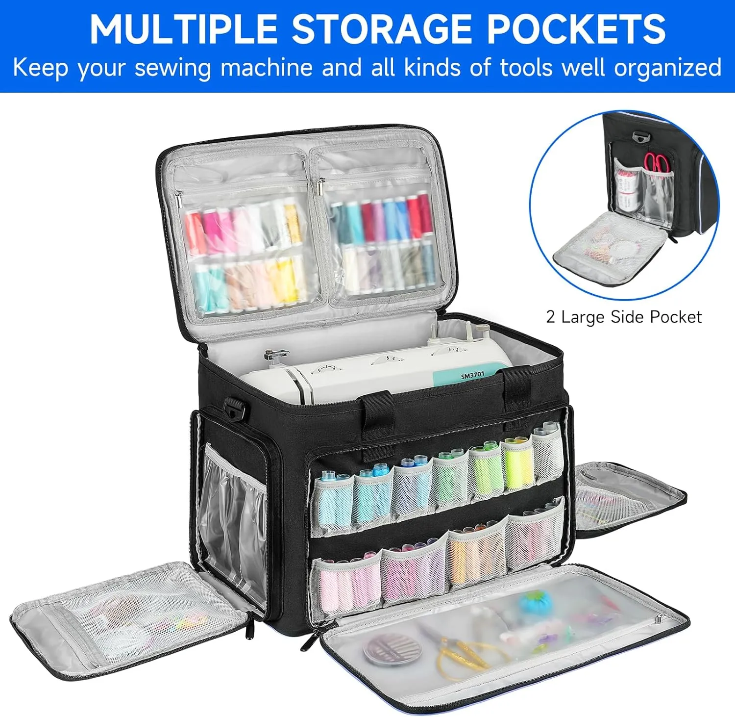 Rolling Sewing Machine Case with 4 Wheels,Sewing Machine Carrying Bag,Trolley Tote Bag Fits for Most Standard Singer,Brother,Janome Sewing Machine and Accessories,Black