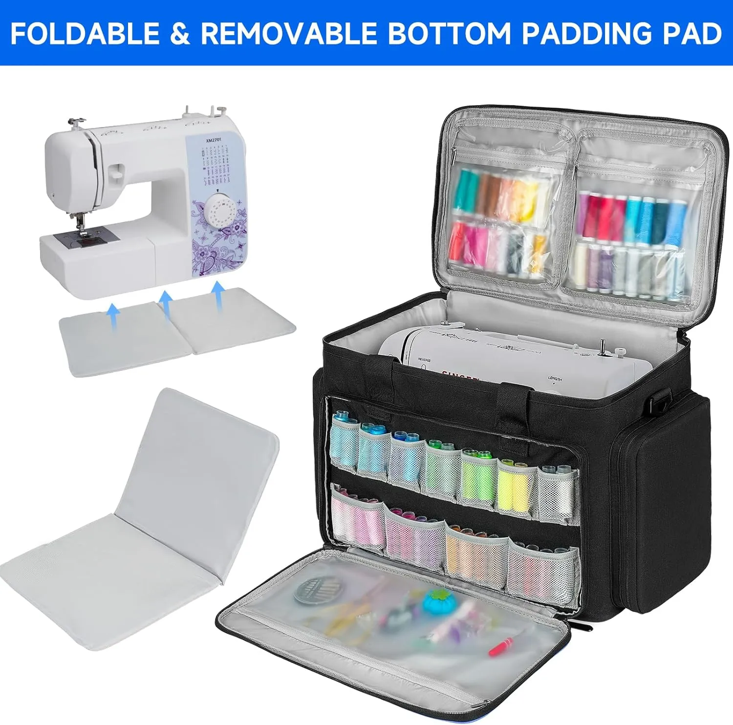 Rolling Sewing Machine Case with 4 Wheels,Sewing Machine Carrying Bag,Trolley Tote Bag Fits for Most Standard Singer,Brother,Janome Sewing Machine and Accessories,Black