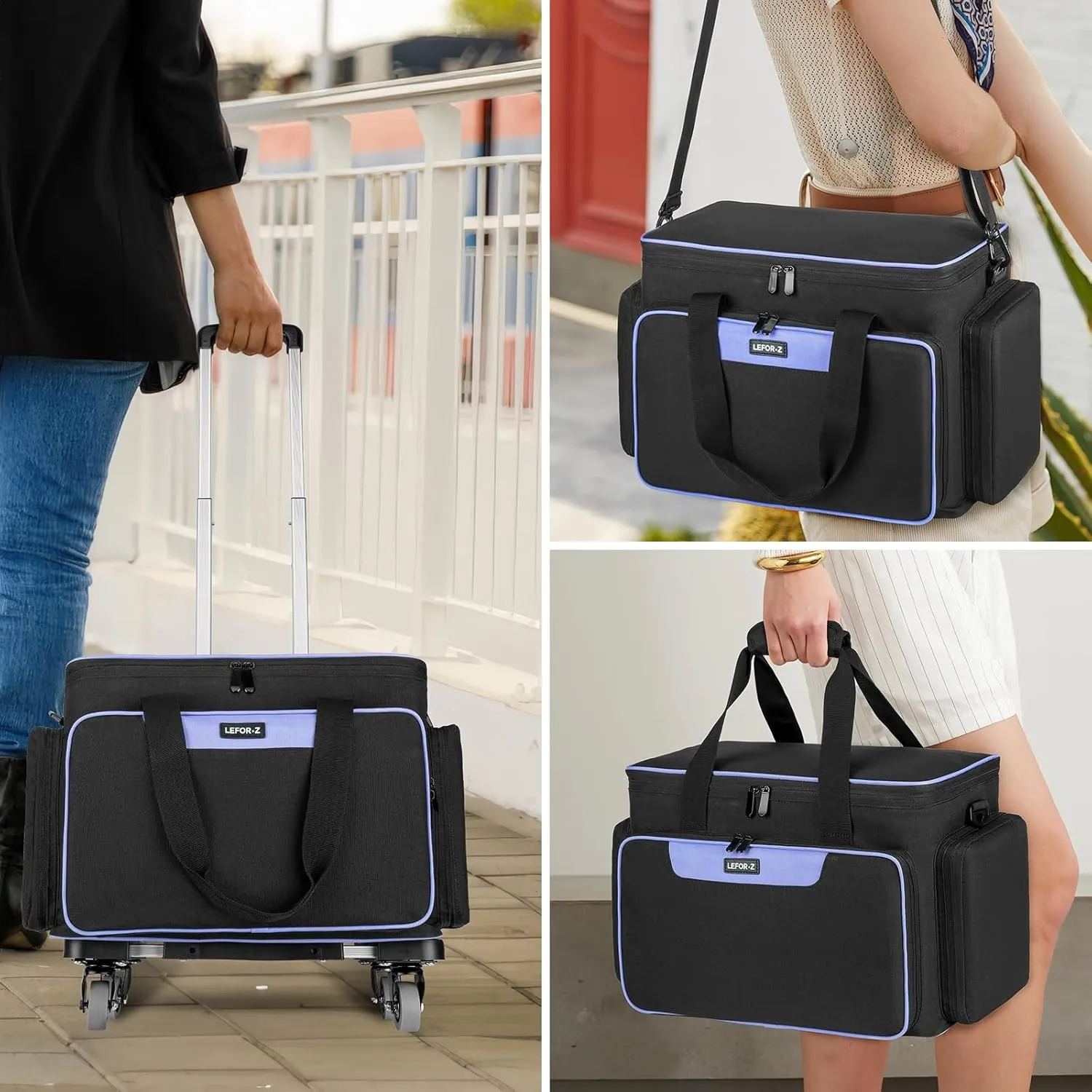 Rolling Sewing Machine Case with 4 Wheels,Sewing Machine Carrying Bag,Trolley Tote Bag Fits for Most Standard Singer,Brother,Janome Sewing Machine and Accessories,Black