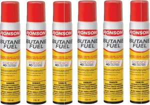 Ronson Butane Fuel 2.67oz/76g, Lighter Refill 135ml Cannister, 6 Pack