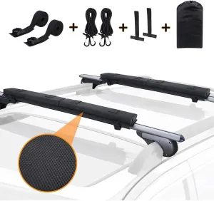 Roof Rack Cross Pads Fit on Cross Bars with Mountain Buckle,Nylon Cord Strap,Oversized Organizer Pouch for Kayak/Surfboard/SUP