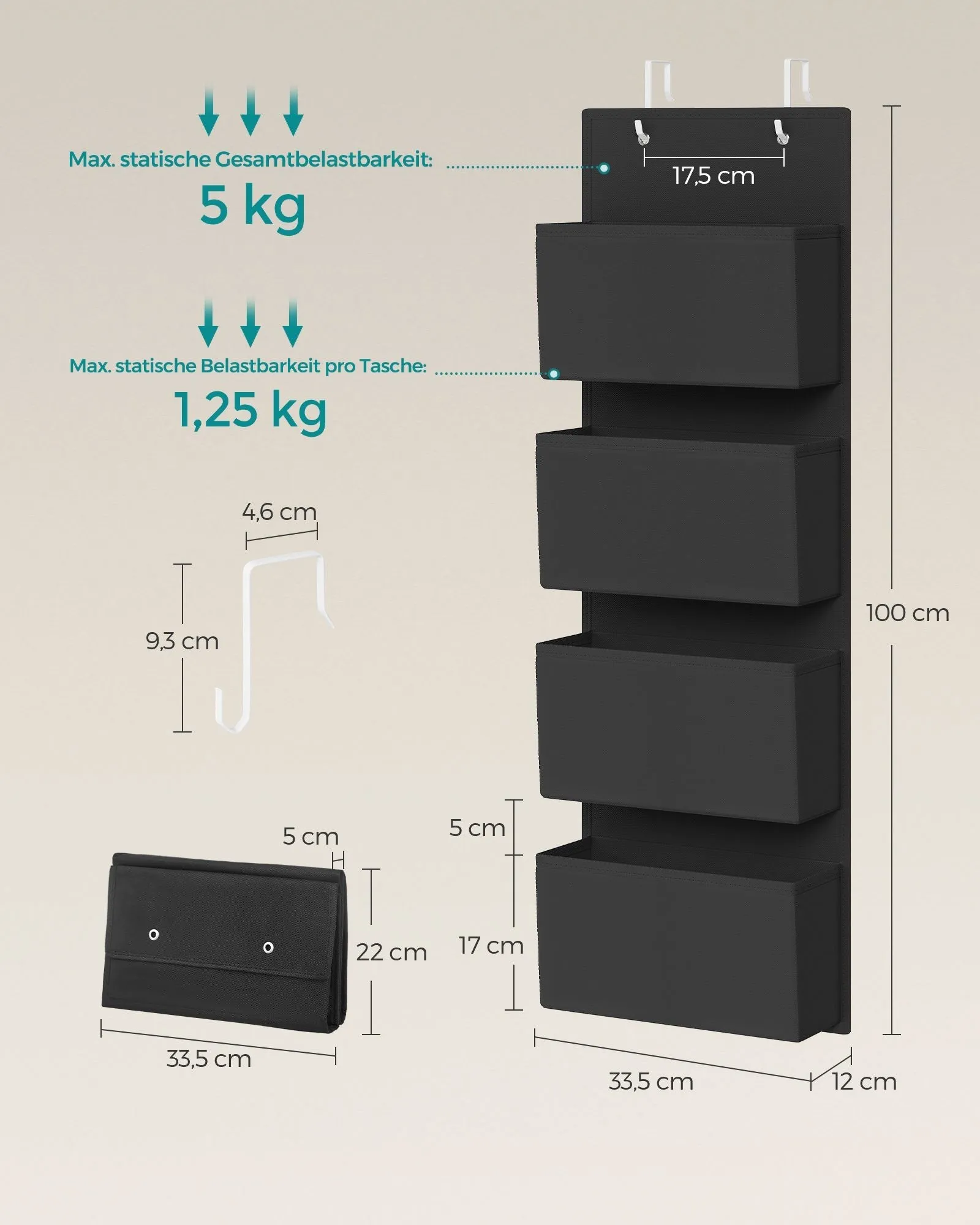 Rootz Hanging Organizer Set - Closet Organizer - Storage Solution - Non-Woven Fabric - Sturdy Structure - Easy Installation - 12cm x 33.5cm x 100cm