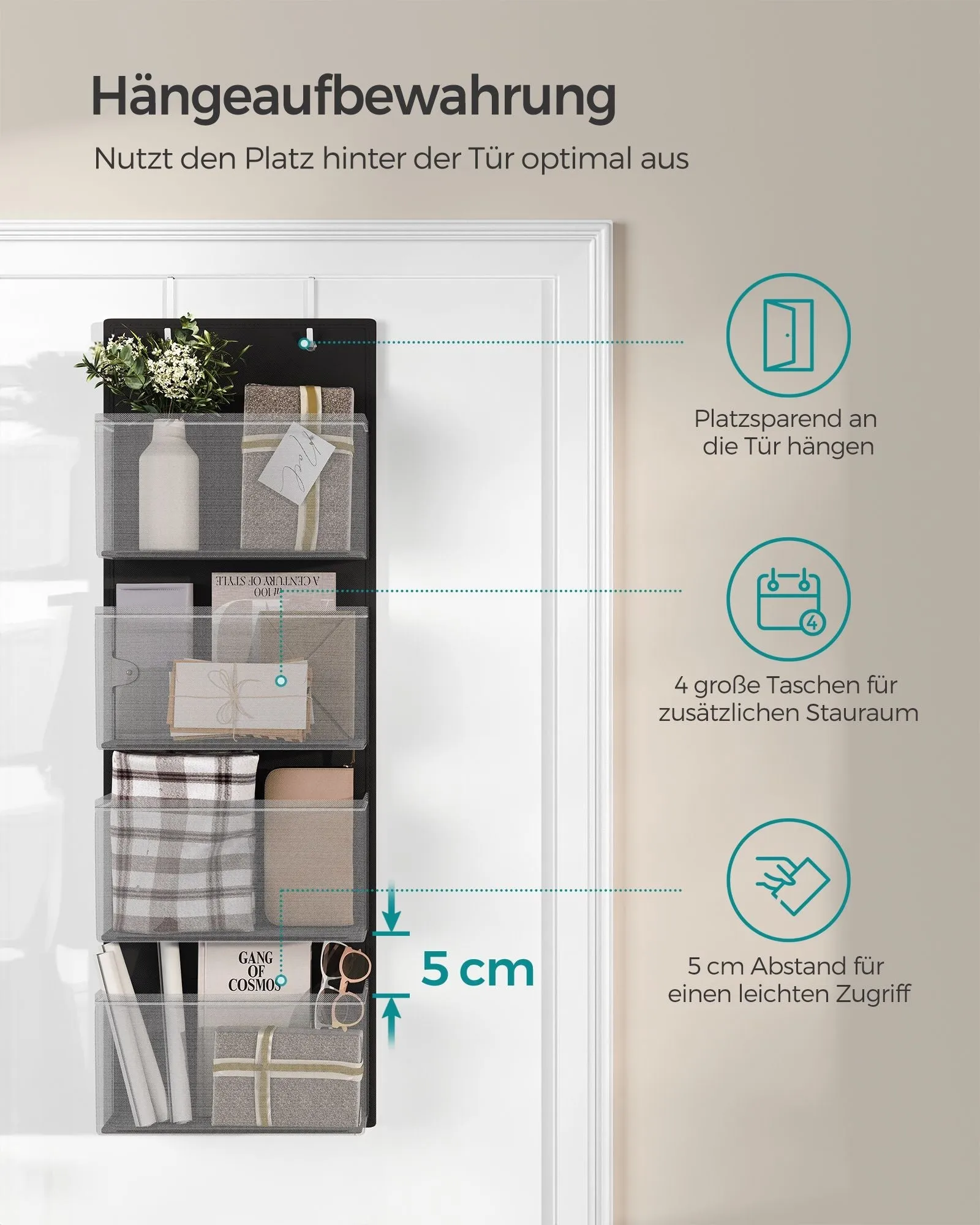 Rootz Hanging Organizer Set - Closet Organizer - Storage Solution - Non-Woven Fabric - Sturdy Structure - Easy Installation - 12cm x 33.5cm x 100cm