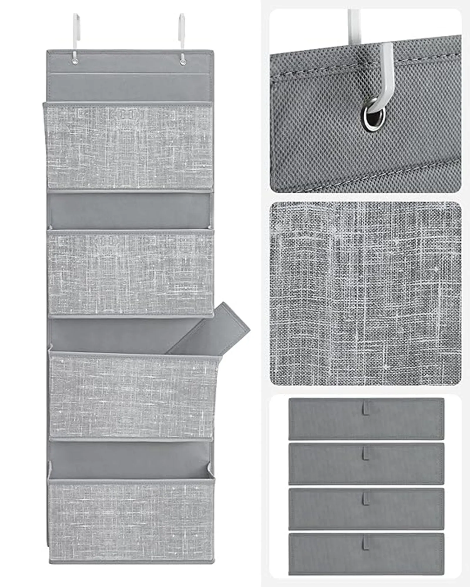 Rootz Hanging Organizer - Storage Rack - Closet Organizer - Mottled Gray - Non-Woven Fabric - Cardboard Back Panels - Metal Hooks - 33.5cm x 12cm x 100cm - Lightweight - Spacious - Easy Assembly