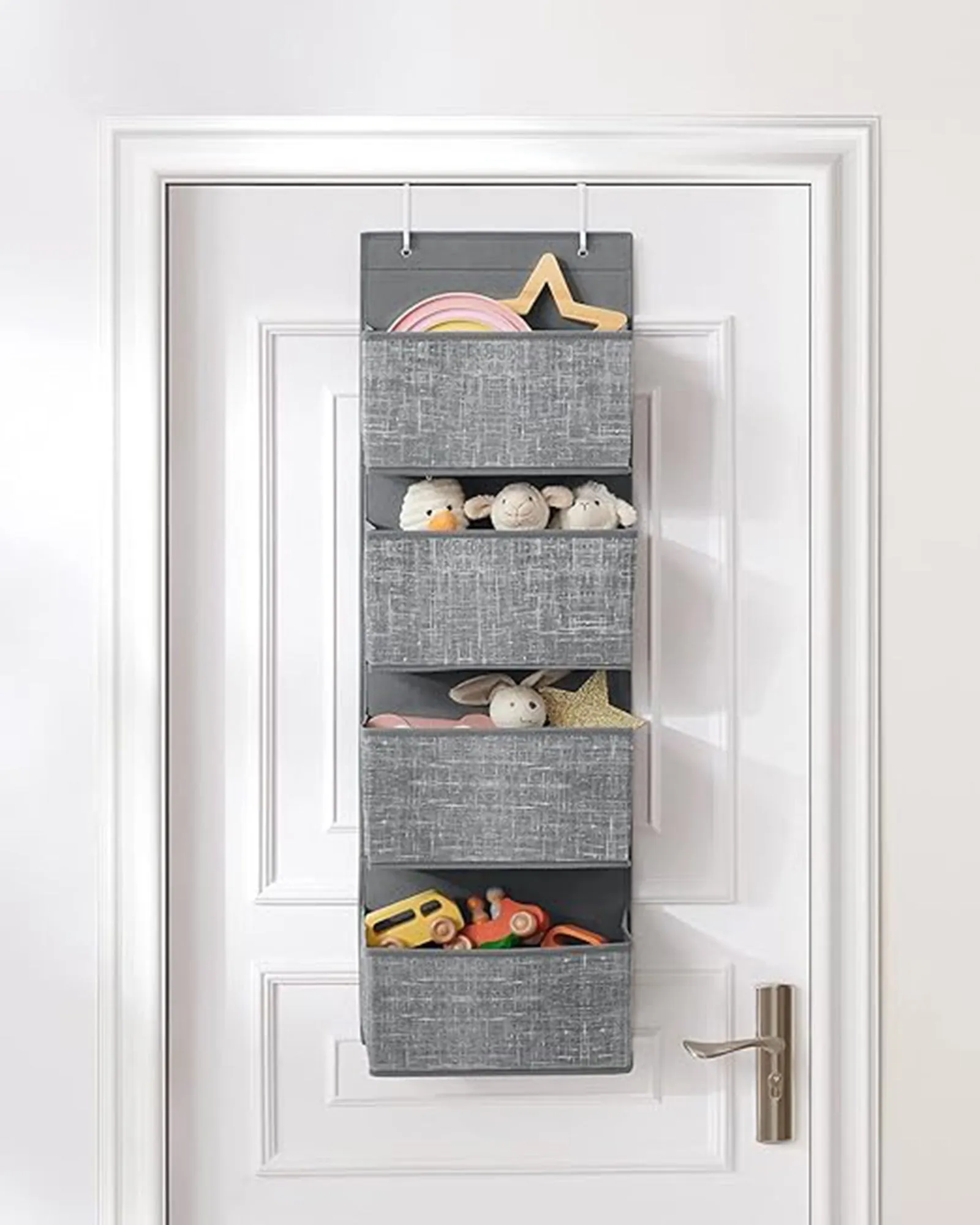 Rootz Hanging Organizer - Storage Rack - Closet Organizer - Mottled Gray - Non-Woven Fabric - Cardboard Back Panels - Metal Hooks - 33.5cm x 12cm x 100cm - Lightweight - Spacious - Easy Assembly