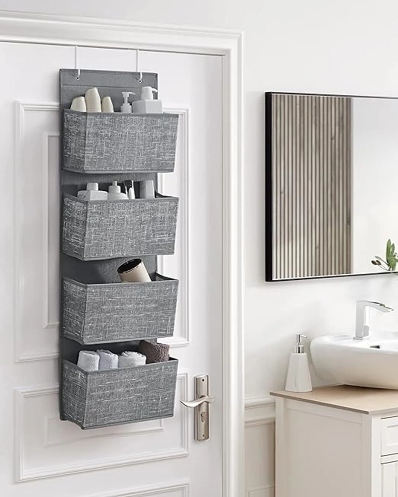 Rootz Hanging Organizer - Storage Rack - Closet Organizer - Mottled Gray - Non-Woven Fabric - Cardboard Back Panels - Metal Hooks - 33.5cm x 12cm x 100cm - Lightweight - Spacious - Easy Assembly