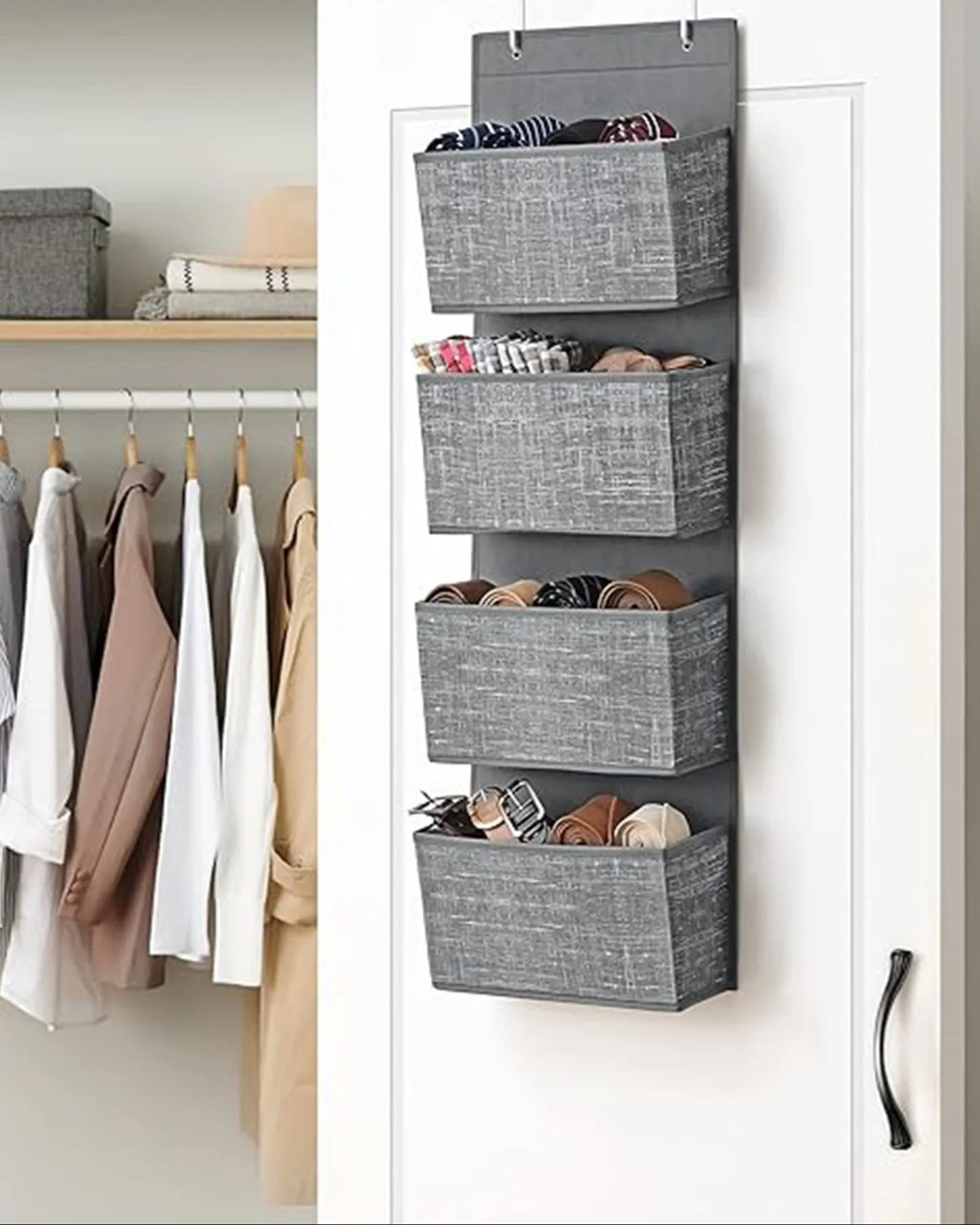 Rootz Hanging Organizer - Storage Rack - Closet Organizer - Mottled Gray - Non-Woven Fabric - Cardboard Back Panels - Metal Hooks - 33.5cm x 12cm x 100cm - Lightweight - Spacious - Easy Assembly