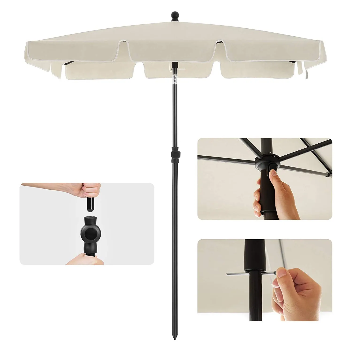Rootz Sunshade Parasol - Outdoor Umbrella - Sun Shelter - UPF 50  Protection - 200 x 125 cm - White