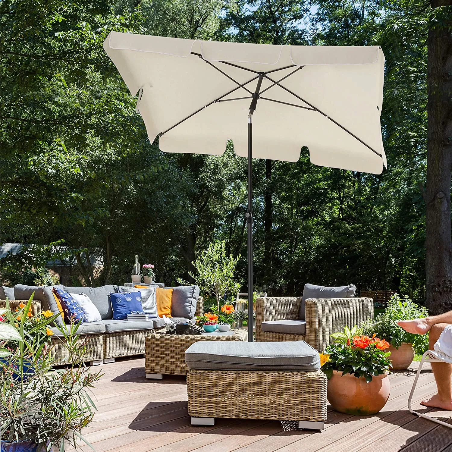 Rootz Sunshade Parasol - Outdoor Umbrella - Sun Shelter - UPF 50  Protection - 200 x 125 cm - White