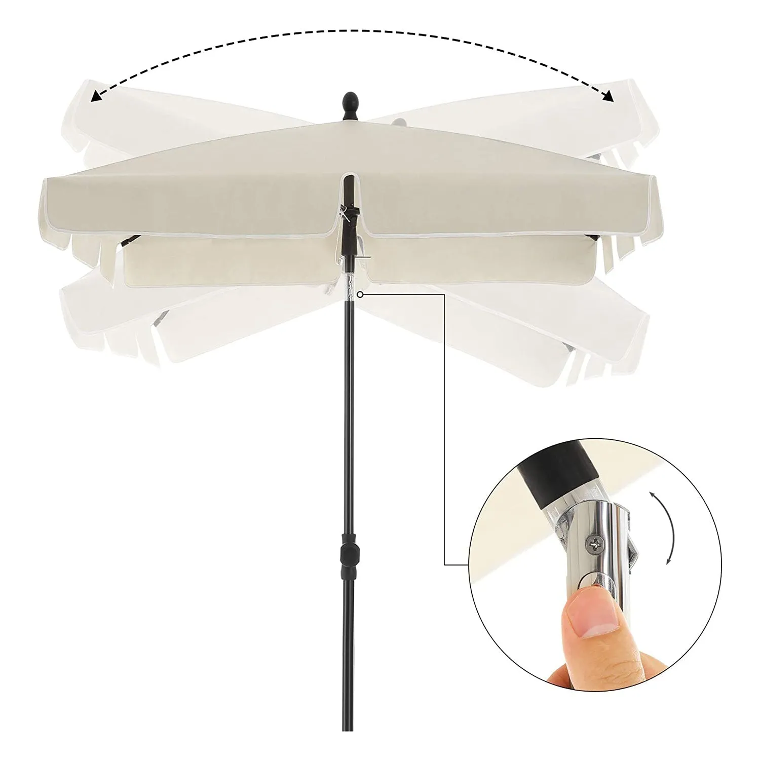 Rootz Sunshade Parasol - Outdoor Umbrella - Sun Shelter - UPF 50  Protection - 200 x 125 cm - White