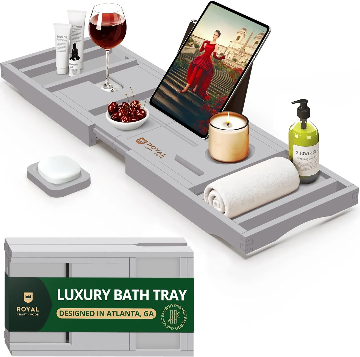ROYAL CRAFT WOOD Premium Foldable Bathtub Tray - Expandable Bath Tray for Tub - Luxury Bathtub & Bathroom Accessories
