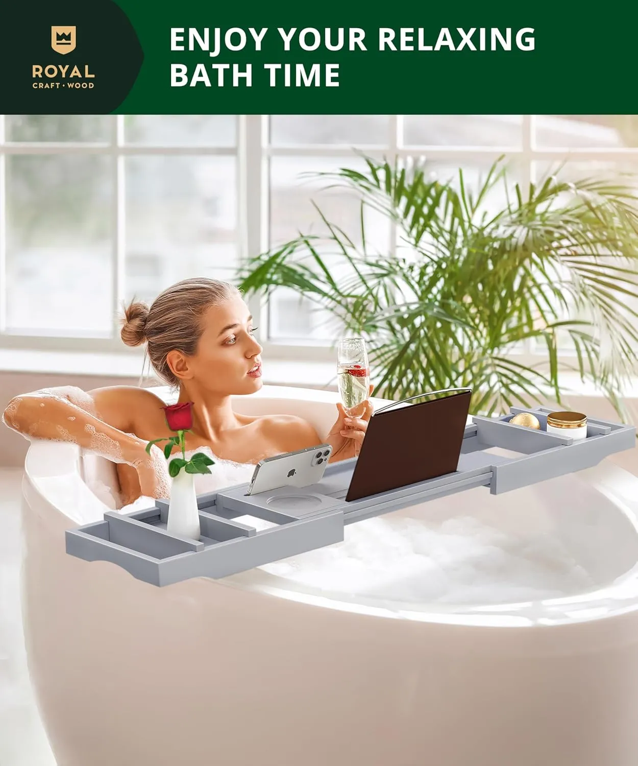 ROYAL CRAFT WOOD Premium Foldable Bathtub Tray - Expandable Bath Tray for Tub - Luxury Bathtub & Bathroom Accessories