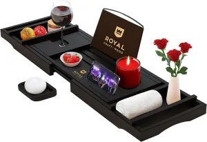 ROYAL CRAFT WOOD Premium Foldable Bathtub Tray - Wood Bath Tray for Tub, Bamboo Shelf, Expandable Bath Table Trays, Bathtub & Bathroom Accessories for New Home & Mothers Day & Birthday Gifts for Mom
