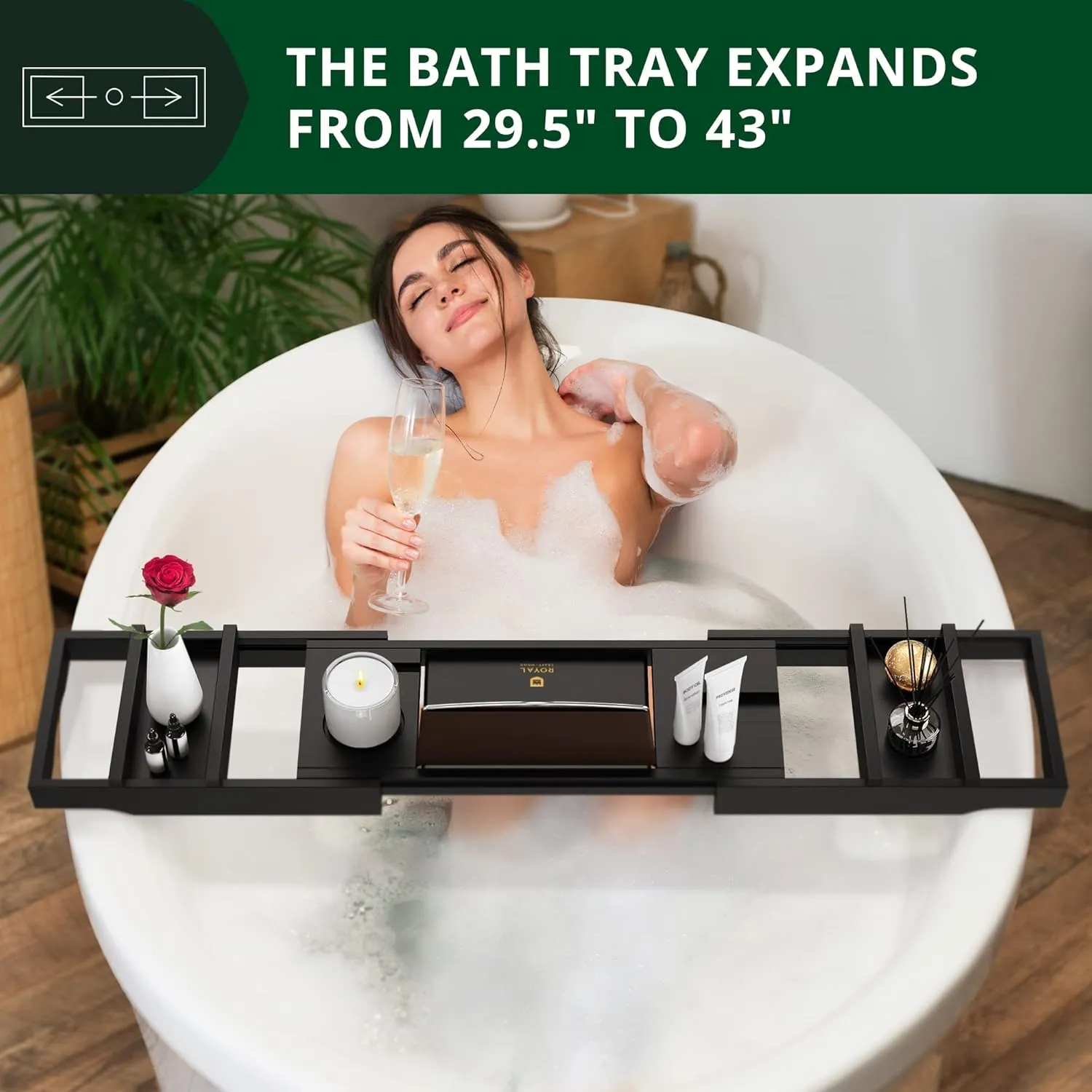 ROYAL CRAFT WOOD Premium Foldable Bathtub Tray - Wood Bath Tray for Tub, Bamboo Shelf, Expandable Bath Table Trays, Bathtub & Bathroom Accessories for New Home & Mothers Day & Birthday Gifts for Mom