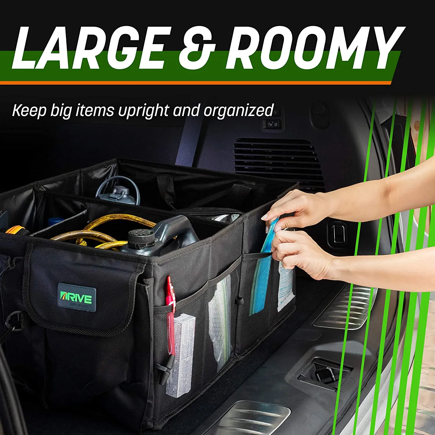Rynx | Drive Car Trunk Organizers and Storage - Collapsible Multi-Compartment Car Organizer with Adjustable Straps